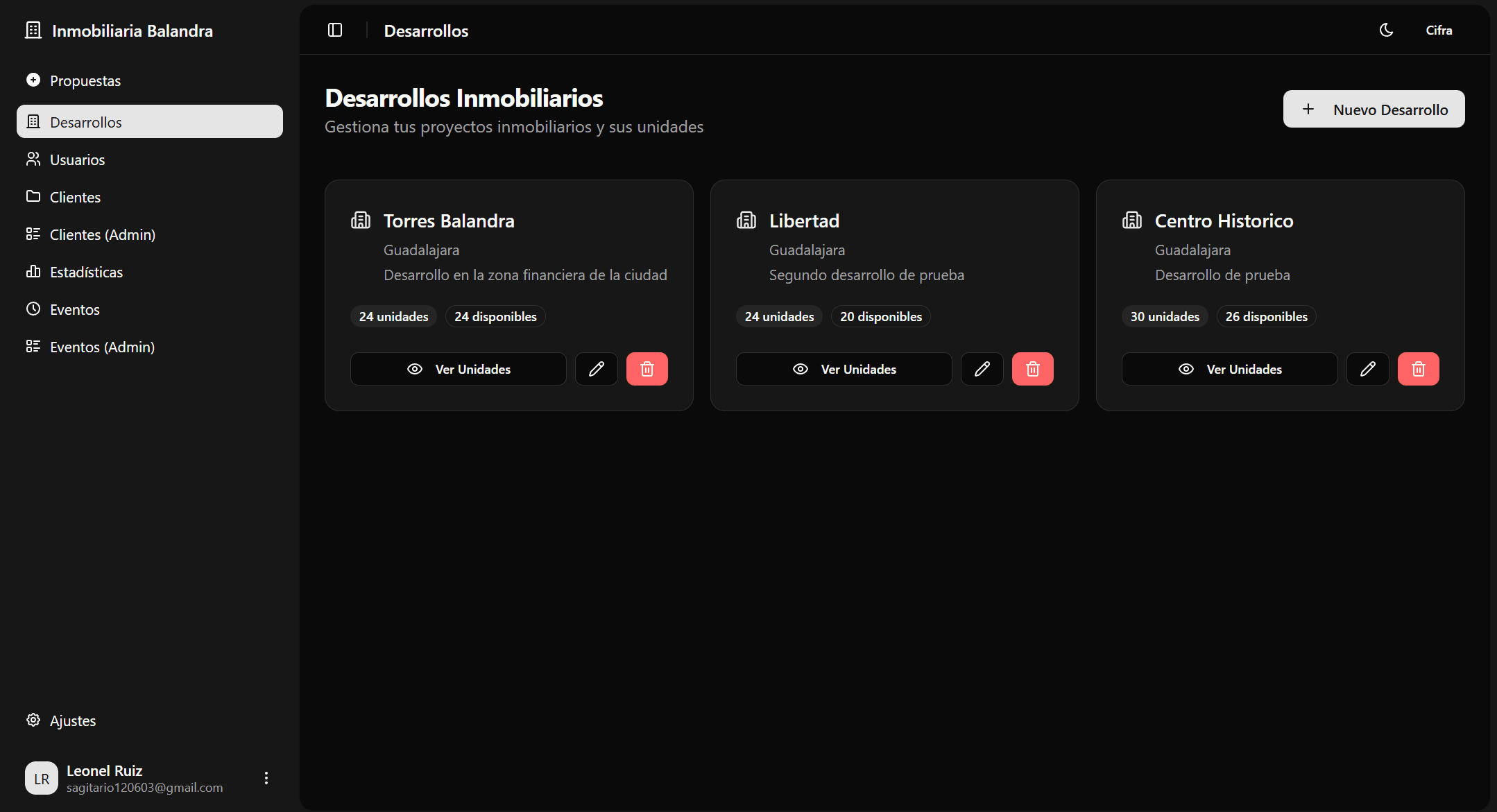 Gestión Centralizada de Desarrollos